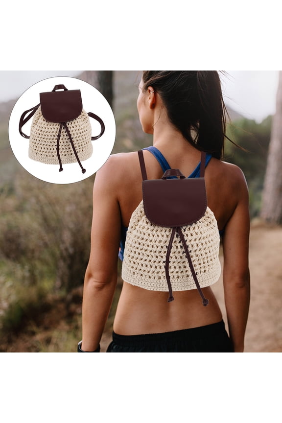 Back to School 1Pack Small Woven Backpack Brown Handcrafted Bag for Casual Outings
