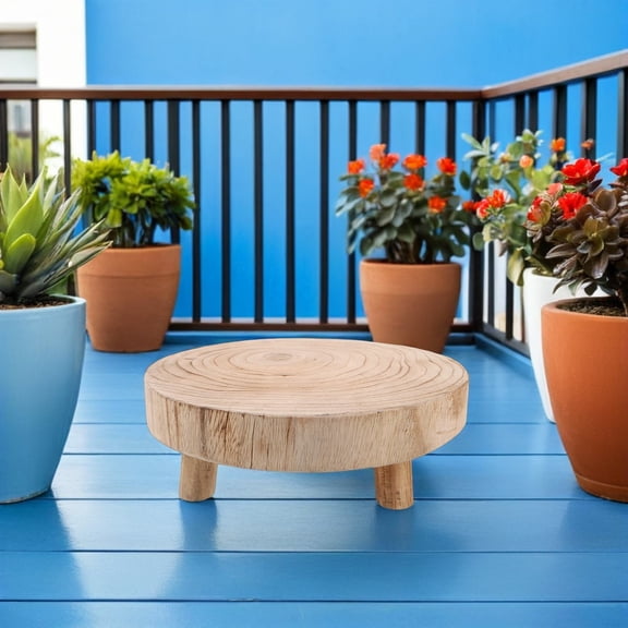 HOOWIFFY Beige Wooden Plant Stand Stool Strong Stable Wood Riser with Natural Finish for Plant Display
