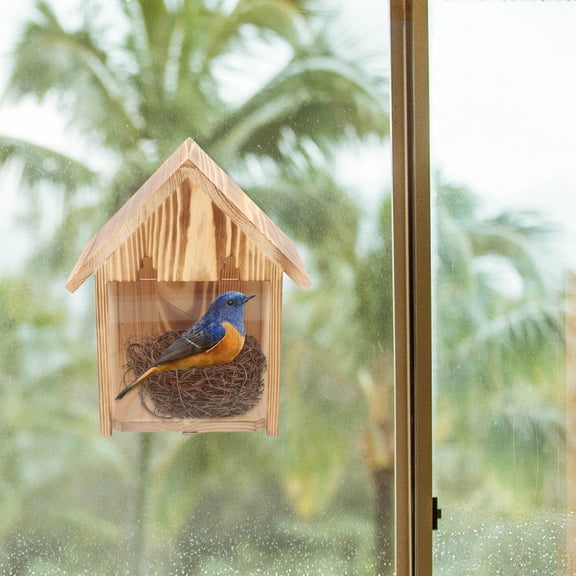 HOOWIFFY Brown Wooden Birdhouse with Transparent Viewing Window for Outdoor Garden Decor and Bird Watching Enjoyment