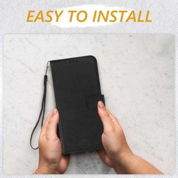 HOOWIFFY Black Durable Wallet Phone Case with Magnetic Closure and Kickstand