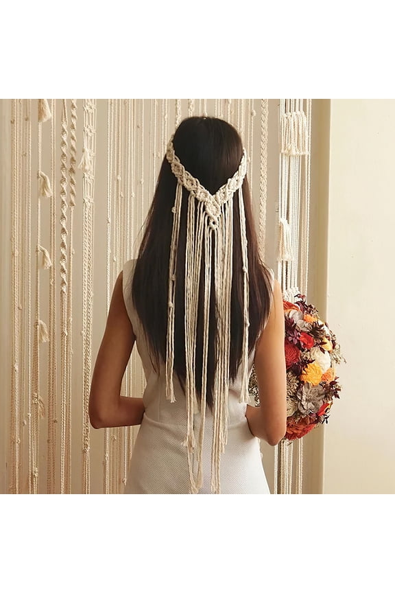 Bohemian Macrame Headband Bridal Hairband Beige Perfect for Wedding Party