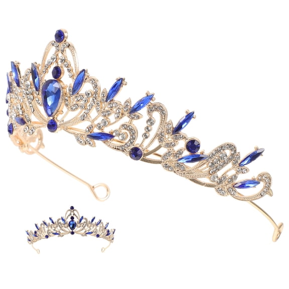 HOOWIFFY Zinc Alloy Blue Bridal Tiara Rhinestone Headband for Hair Decoration