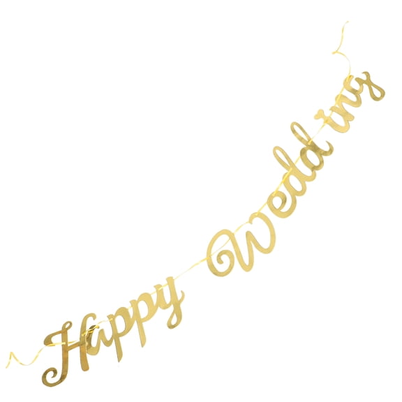 HOOWIFFY Wedding Hanging Paper Banner Golden Flag for Couples 1 Set