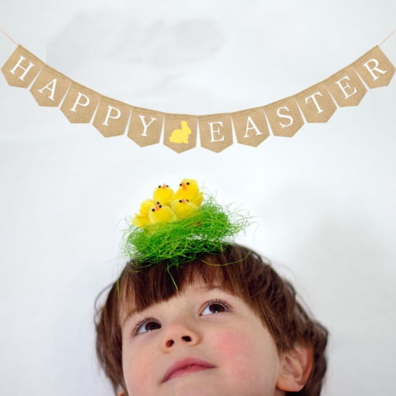 HOOWIFFY Bunting Decorations Burlap Happy Easter Banner Rustic Wall Decoration for Easter Set