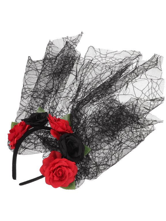 Carnival Headband Black Hair Decoration with Veil for Cosplayers at 1Set