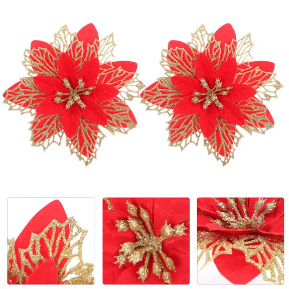 HOOWIFFY Red Christmas Artificial Flowers Hoowiffy Decorative Fake Flower for Xmas Tree and Wreath