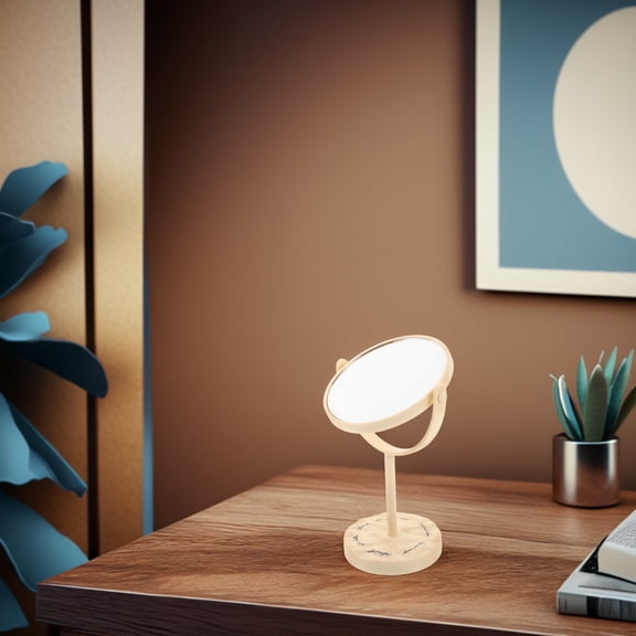 HOOWIFFY Freestanding Beige Makeup Mirror with Multifunctional Design for Vanity Table and Personal Grooming