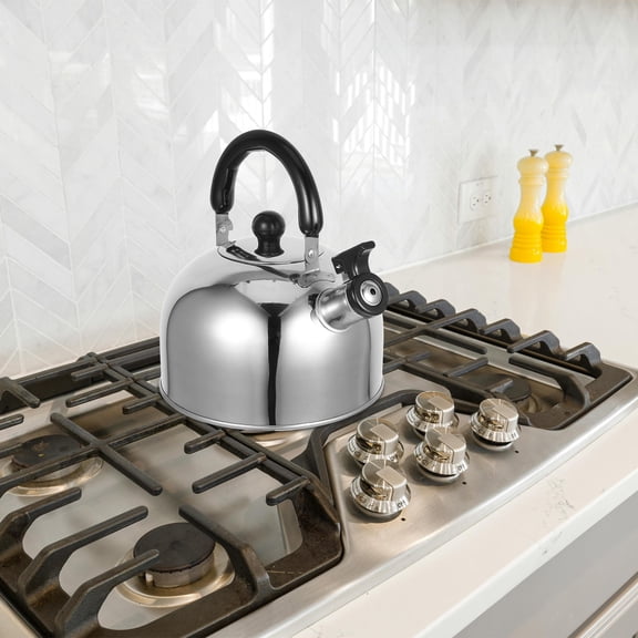 Flat Bottom Whistling Kettle - 3 L Stainless Steel Stovetop Teapot with Ergonomic Handle for Stovetop Induction Bottom 7.8 Inch