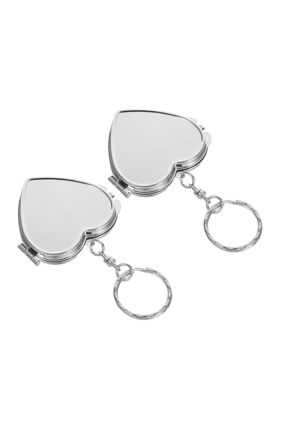 Cute Pocket Mirror 2Pcs Mini Mirror Keychain In Silver Zinc Alloy Glass For Women Purse Pendant Charm