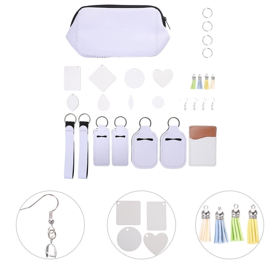 HOOWIFFY 1Set DIY Sublimation Keychain Earring Lipstick Covers and Sublimation Bag Heat Transfer Craft Supplies