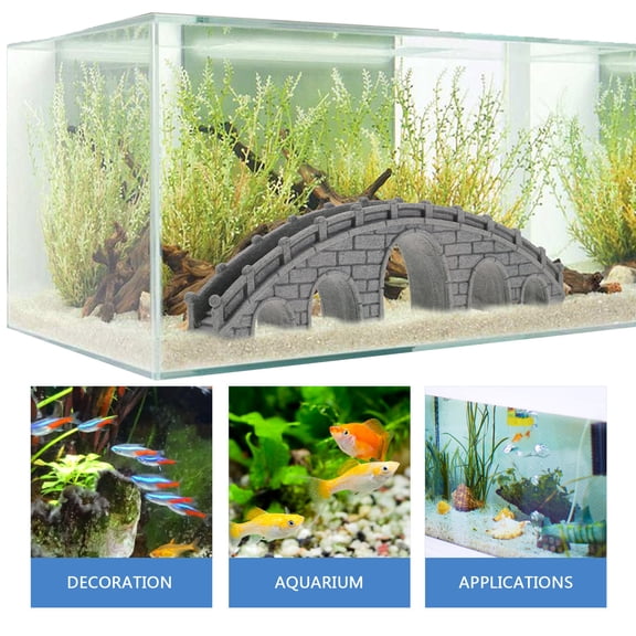 HOOWIFFY Durable Dark Brown Stone Bridge Model for Aquarium Landscaping and Home Decor