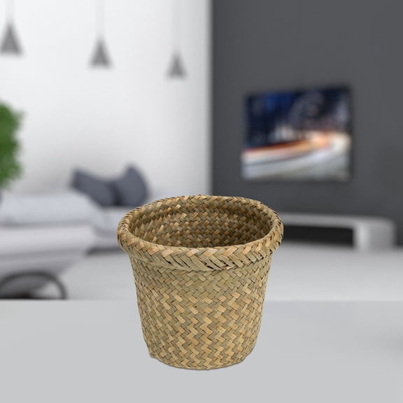 HOOWIFFY Dark Green Seaweed Woven Storage Basket for Home Kitchen with Flat Smooth Corners Fruit Vegetable Holder