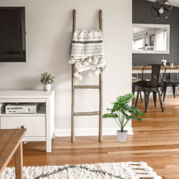 HOOWIFFY Artificial Monstera Plant in White Cement Pot, Realistic Faux Greenery Decor for Home and Office