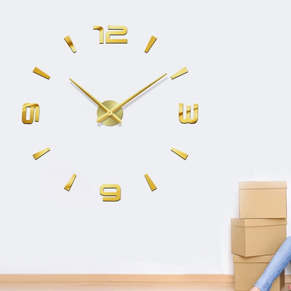 HOOWIFFY Digital Wall Clock Frameless Self Adhesive Golden Color Clear Number Display