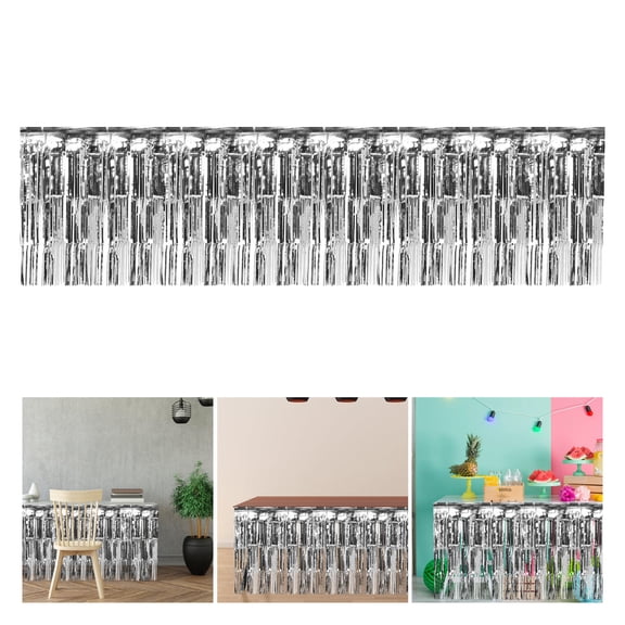 HOOWIFFY Foil Table Skirt with Shimmering Fringe 275x75cm Party Decoration