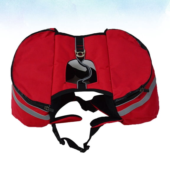 HOOWIFFY Dog Camping Backpack Red Sturdy Oxford Fabric with Reflective Bands for Night Safety