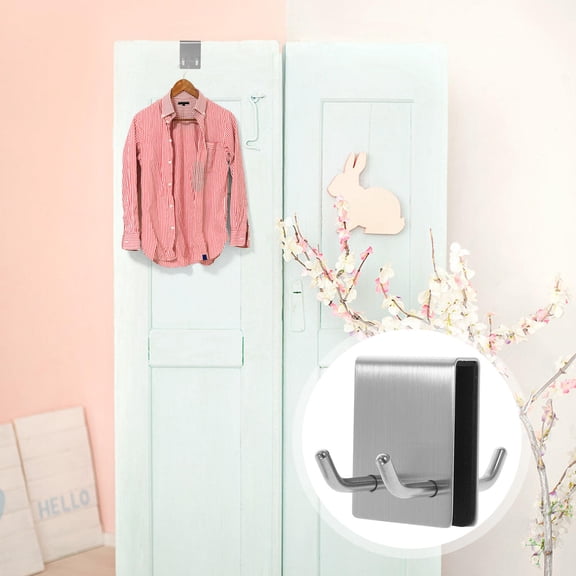 HOOWIFFY Double Prong Stainless Steel Door Hooks with Anti Loosening Sponge for Home Use