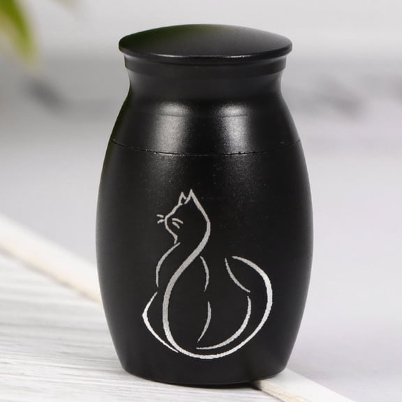HOOWIFFY Premium Black Stainless Steel Pet Funeral Casket with Cat Pattern