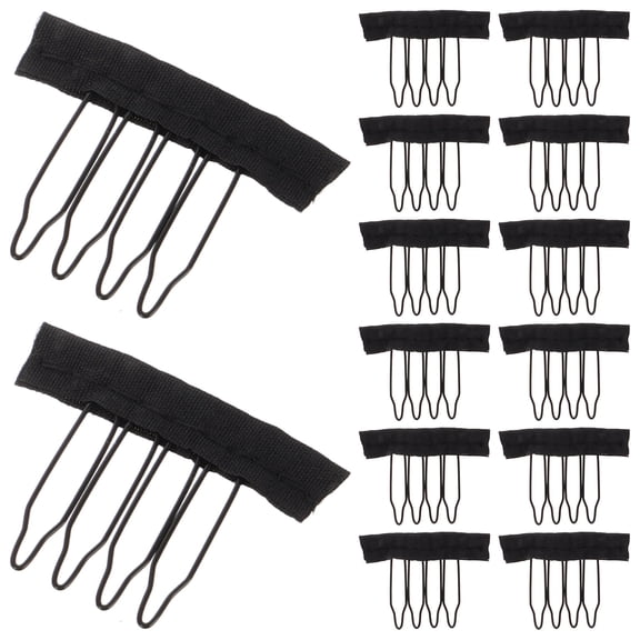 HOOWIFFY Durable Black Wig Combs for Hairpiece Caps with Strong Grip and Sleek Design