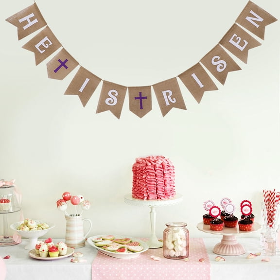 HOOWIFFY 2.8m Easter Burlap Bunting Garland, Inspirational Flag Banner for Indoor Outdoor Spring Holiday Home Party Decor