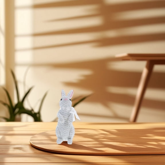 HOOWIFFY White Resin Bunny Statue with Bowknot Easter Decor for Garden Tabletop