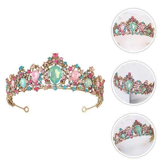 HOOWIFFY Elegant Baroque Bridal Crown with Multicolor Rhinestones Wedding Headpiece