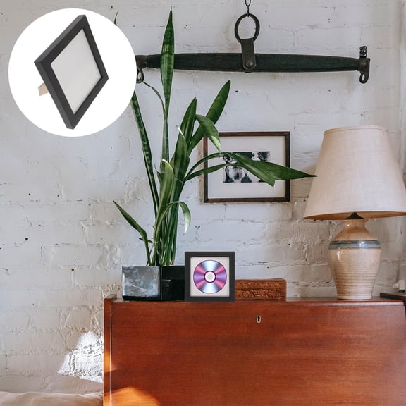 HOOWIFFY Black Wooden Record Display Frame for Vinyl Albums and Cd Storage