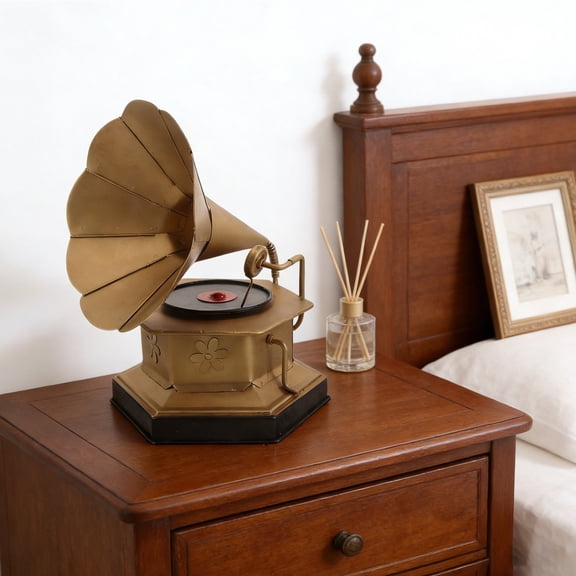 HOOWIFFY Elegant Golden Retro Phonograph Model, Vintage Record Player for Home Accessories