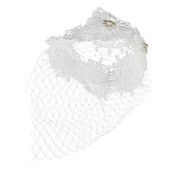 HOOWIFFY White Embroidered Bridal Veil Headband Elegant Mesh Fascinator for Wedding Party