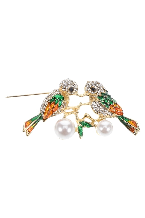 Zinc Alloy Green Magpie Brooch Pin with Rhinestones, Animal Lapel Jewelry Accessory for Women and Men