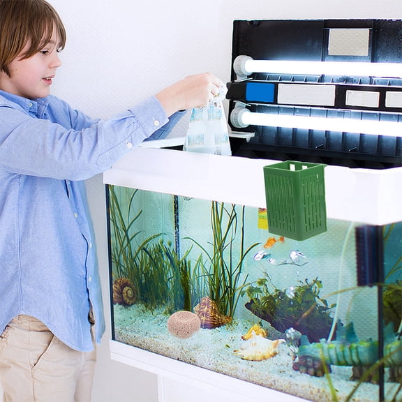 HOOWIFFY Fish Tank Accessories with Aquarium Hanging Pot and Green ABS 1Pack