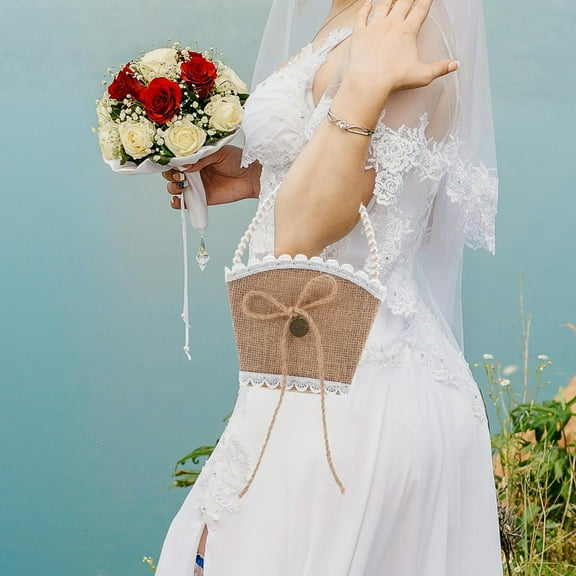 HOOWIFFY Portable Handwoven Linen Flower Basket Light Brown Ideal for Wedding Decor and Petal Scattering