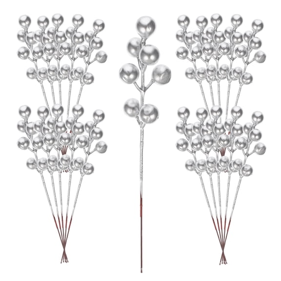 HOOWIFFY Plated Silver Artificial Berries for DIY Use and Christmas Decorations 30Pcs