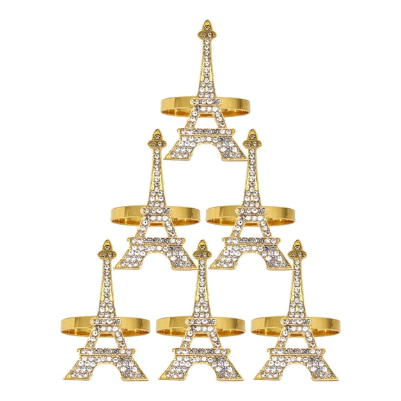 HOOWIFFY Golden Eiffel Tower Alloy Dinner Napkin Set of 6 with Elegant Cat Design for Table Decor