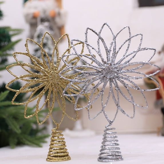 HOOWIFFY Metal Christmas Tree Topper Star Hollow Ornament for Holiday Decoration and Festive Home Decor