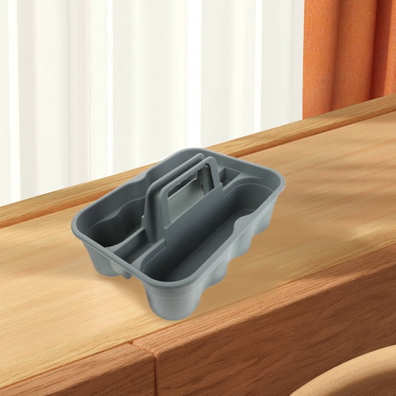 HOOWIFFY Large Gray Plastic Basket with Handle, Storage Container for Cleaning Supplies and Household Organization