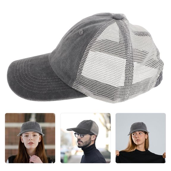 HOOWIFFY Fashion Grey Mesh Baseball Cap Adjustable Outdoor Sports Hat for Travel