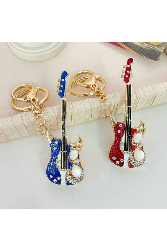 Keyring Decoration Guitar Keychain Blue Metal 1Pack
