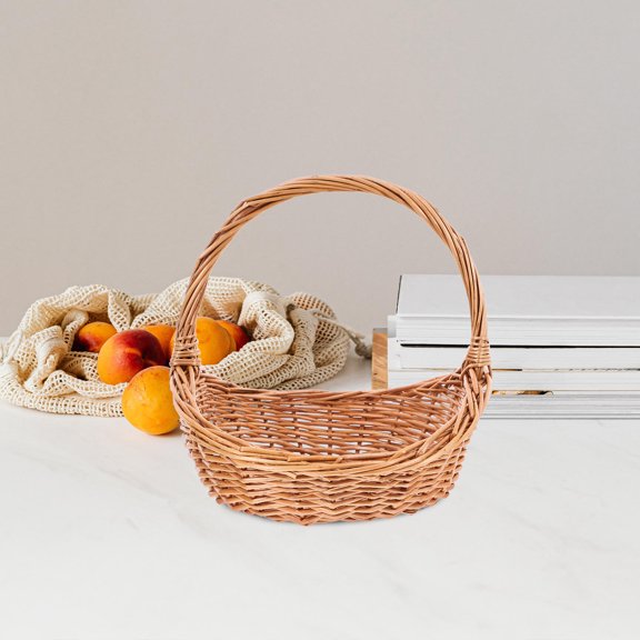 HOOWIFFY Handmade Light Brown Woven Picnic Basket Durable for Daily Storage