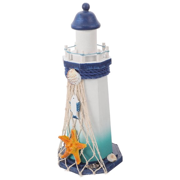 HOOWIFFY Handcrafted Wooden Lighthouse Decor Mediterranean Style Nautical Theme for Desktop Use