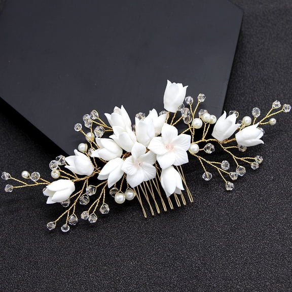 HOOWIFFY Handmade Ivory Floral Hair Comb Alloy Bridal Headdress for Weddings