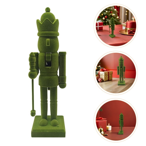 HOOWIFFY Wood Nutcracker Ornament with Elegant Green Flocking for Christmas Table Centerpiece Decor