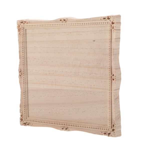 HOOWIFFY Home Decor Mirror Frame with Carved Wood Applique, Solid Wood, Beige for Entryway Mirror Decor