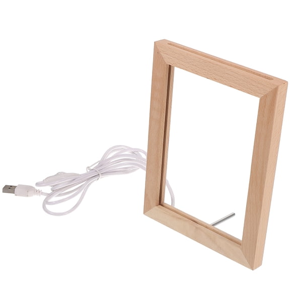 HOOWIFFY Khaki Wooden Photo Frame with USB Powered LED Light and Multiple Lighting Modes