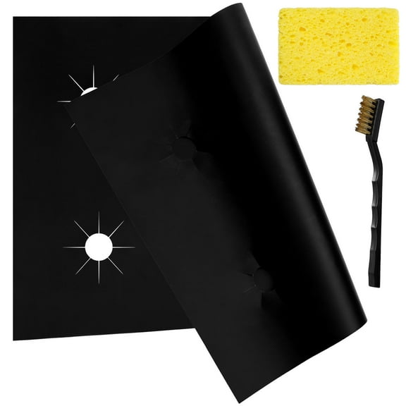 HOOWIFFY 1Set Premium Gas Stove Burner Cover Reusable Cooktop Protector with Brush