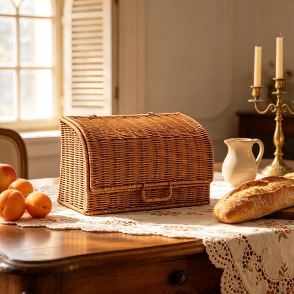 HOOWIFFY Large Rustic Bread Storage Basket with Imitation Rattan Texture