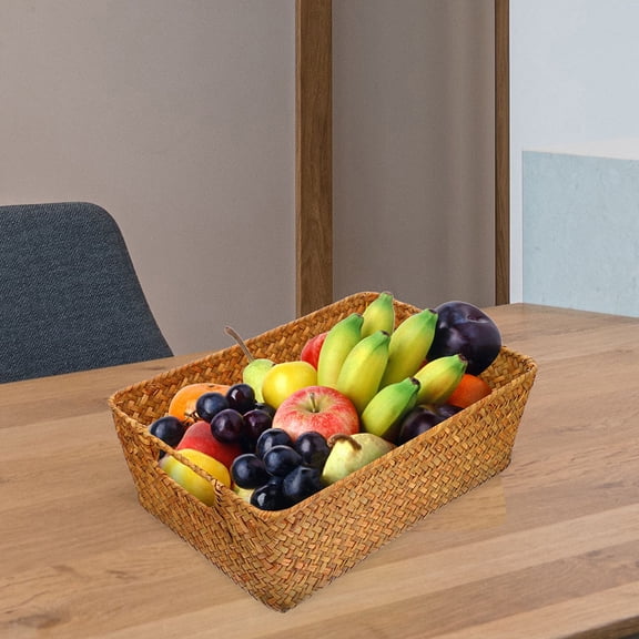 HOOWIFFY Light Brown Woven Straw Bread Basket 30x20x10cm Household Storage