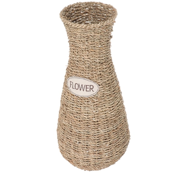 HOOWIFFY Light Brown Woven Rattan Vase Compact Decorative Flower Holder for Home Office Table Display