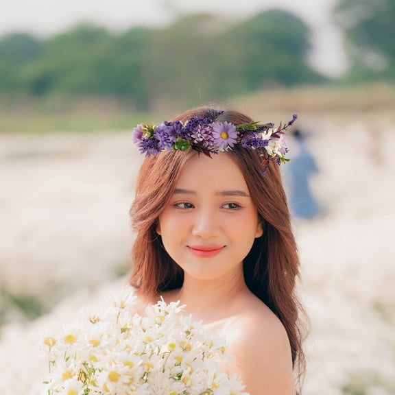 HOOWIFFY -16 Violet Simulated Flower Bridal Floral Headpiece for Wedding and Special Events