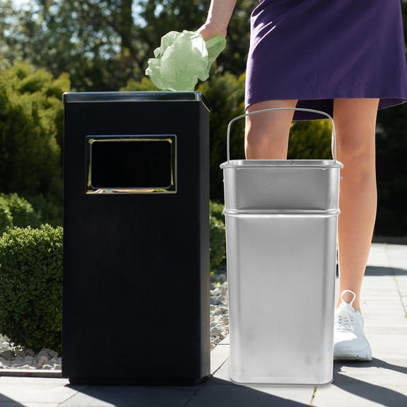 HOOWIFFY Portable Metal Garbage Bucket with Handle, Galvanized Trash Can for Outdoor and Home Use, Waste Container
